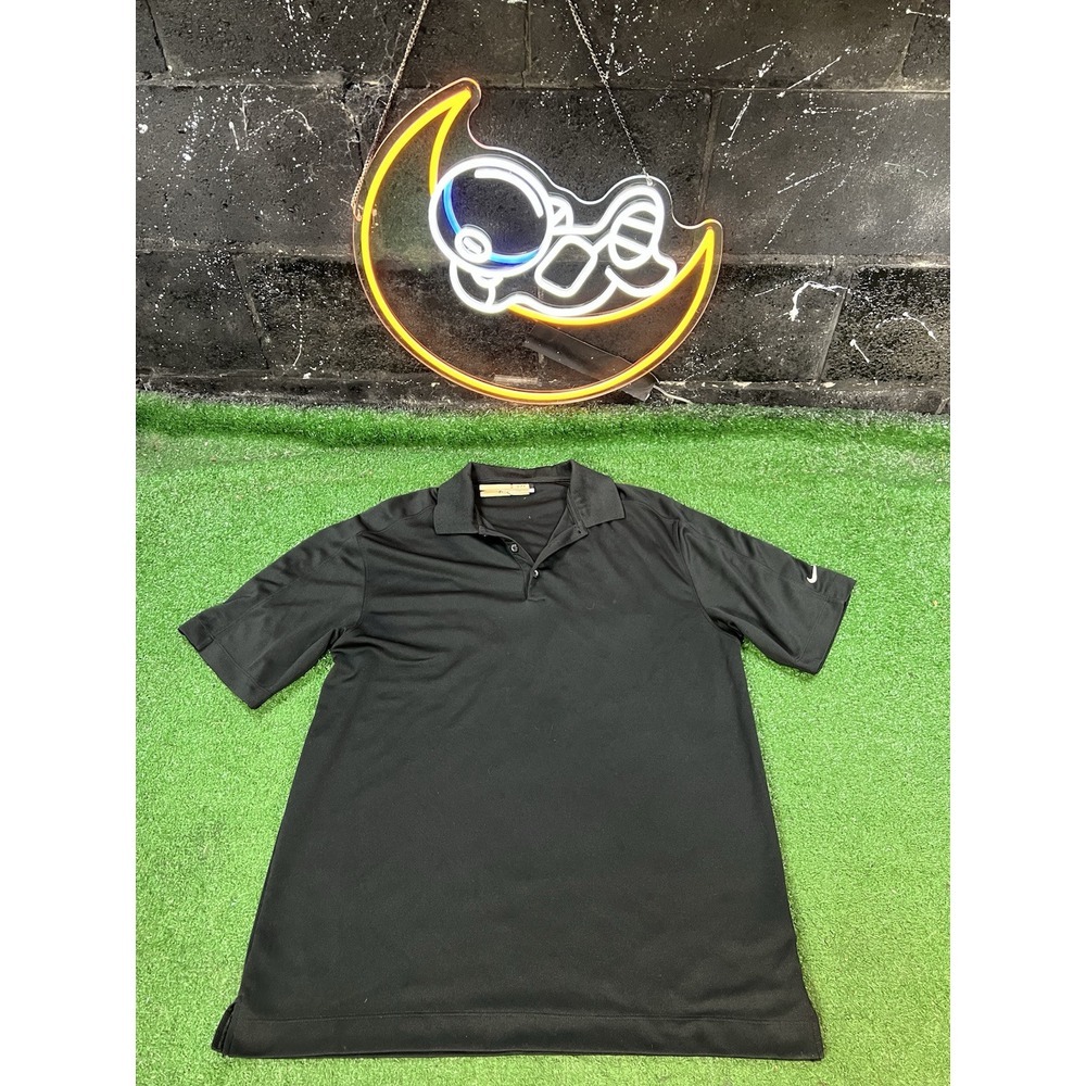 Nike Golf Dri-Fit Preppy Black Golf Polo Short Sleeve Shirt Men's Size Large